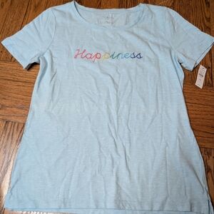 Talbots Happiness Embroidered Crewnexk Tee, Womens Small Petite, Blue, NWT